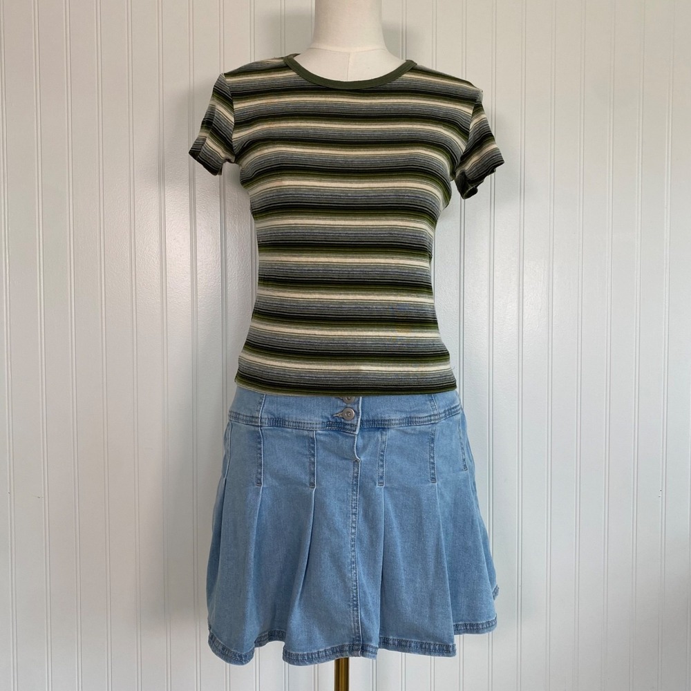 Vintage M-Fasis Womens Y2K Striped Grunge Baby Tee Size M Fitted Indie Sleaze